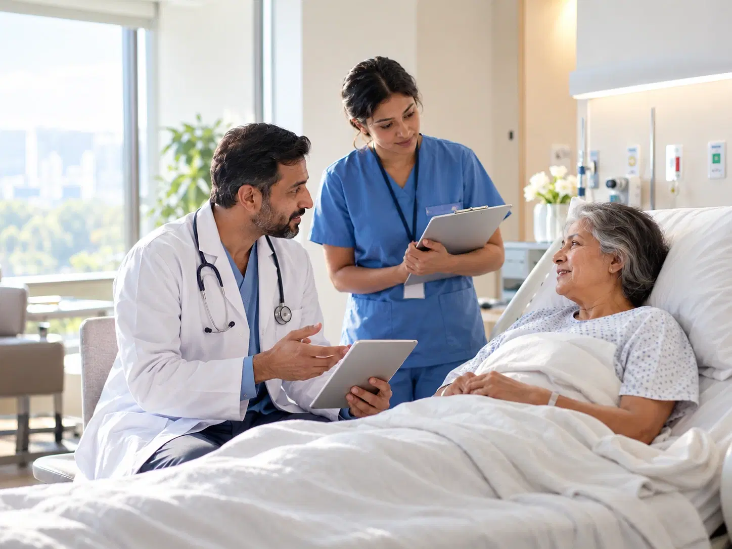 Healthcare professional reviewing patient information on a tablet