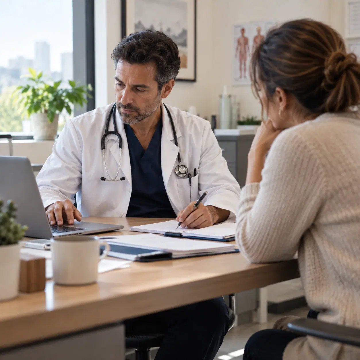Medical professional working at a desk